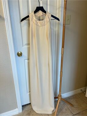 Reggio Cream Evening Dress with Lace Bodice